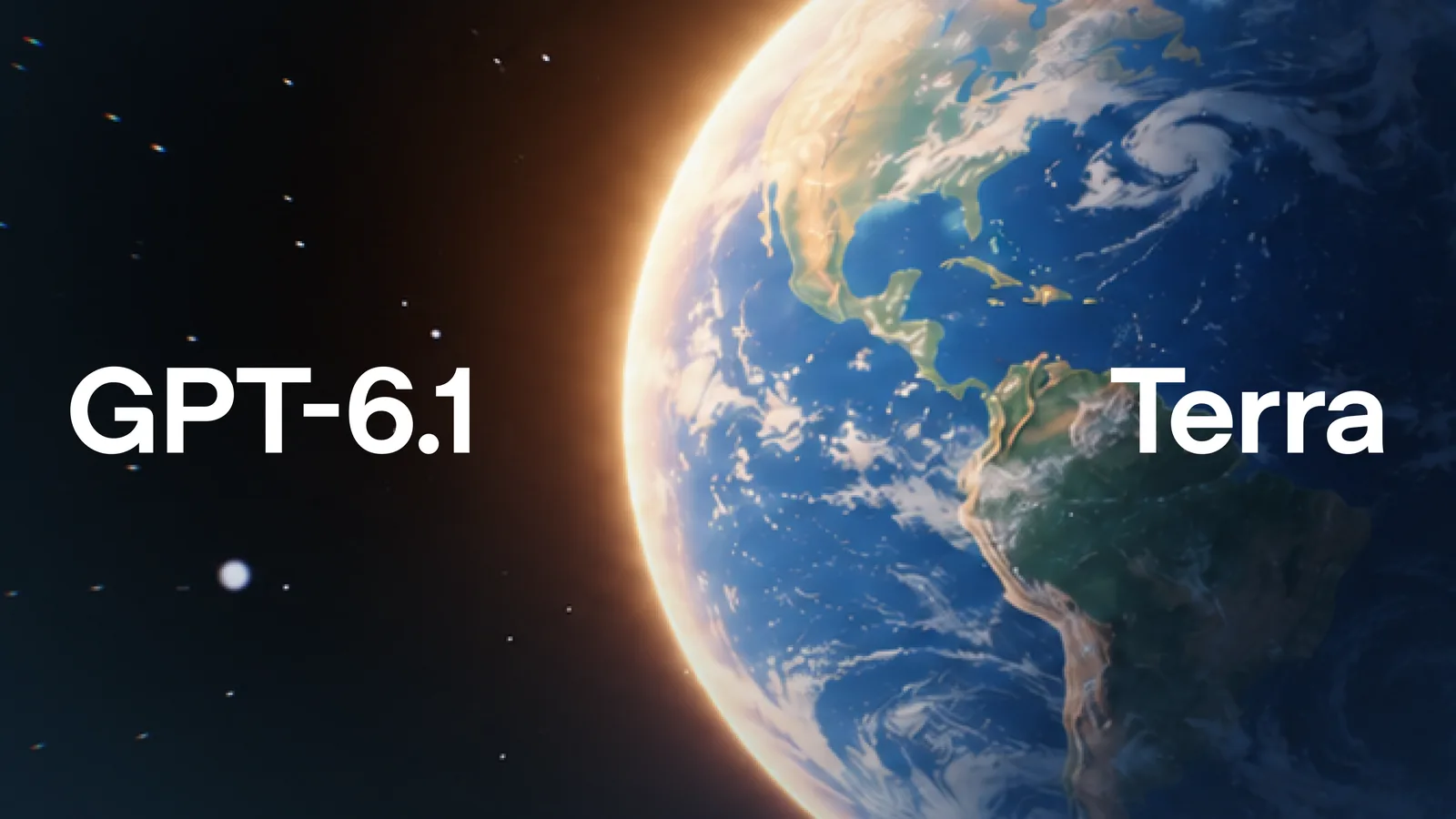 White GPT-6.1 text over dark space; Terra over sunlit Earth on the right