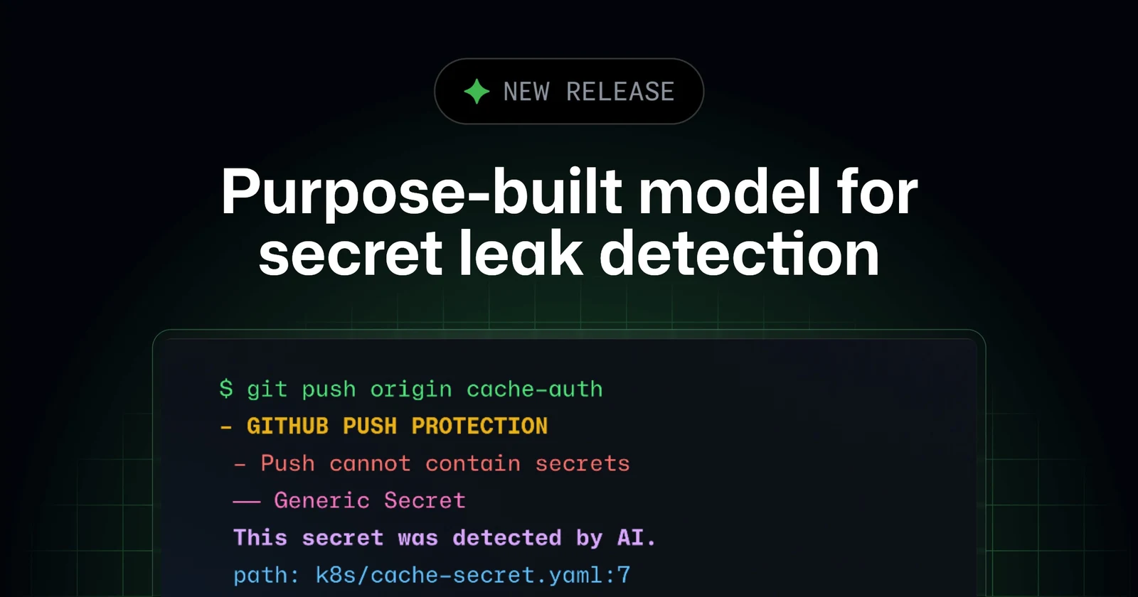 GitHub 官方发布配图：示意推送保护对“Generic Secret”发出 AI 检测警告。这是宣传插图，不是本站测试截图。