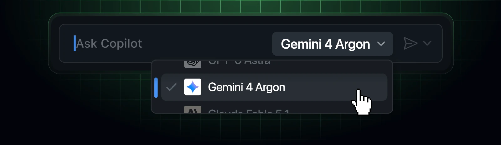 Copilot 模型选择器中被选中的 Gemini 4 Argon