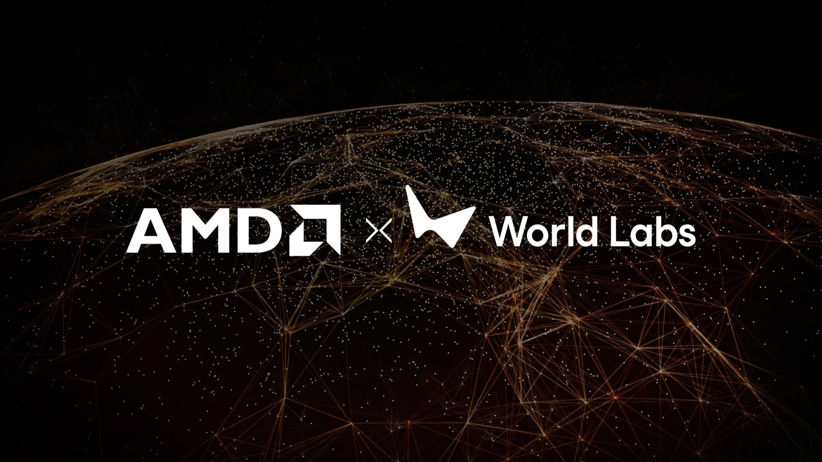 黑色与金色网络背景上的 AMD 和 World Labs 标志